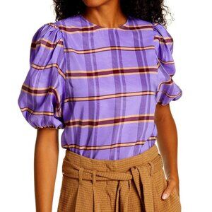 NWT SAMSØE SAMSØE Orion Blouse In Purple Jasper Check Print size XS